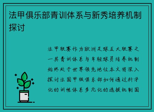 法甲俱乐部青训体系与新秀培养机制探讨