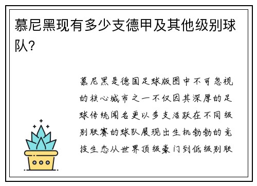 慕尼黑现有多少支德甲及其他级别球队？
